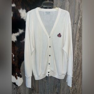 Vintage IZOD size XL white button front cardigan with pink and blue emblem